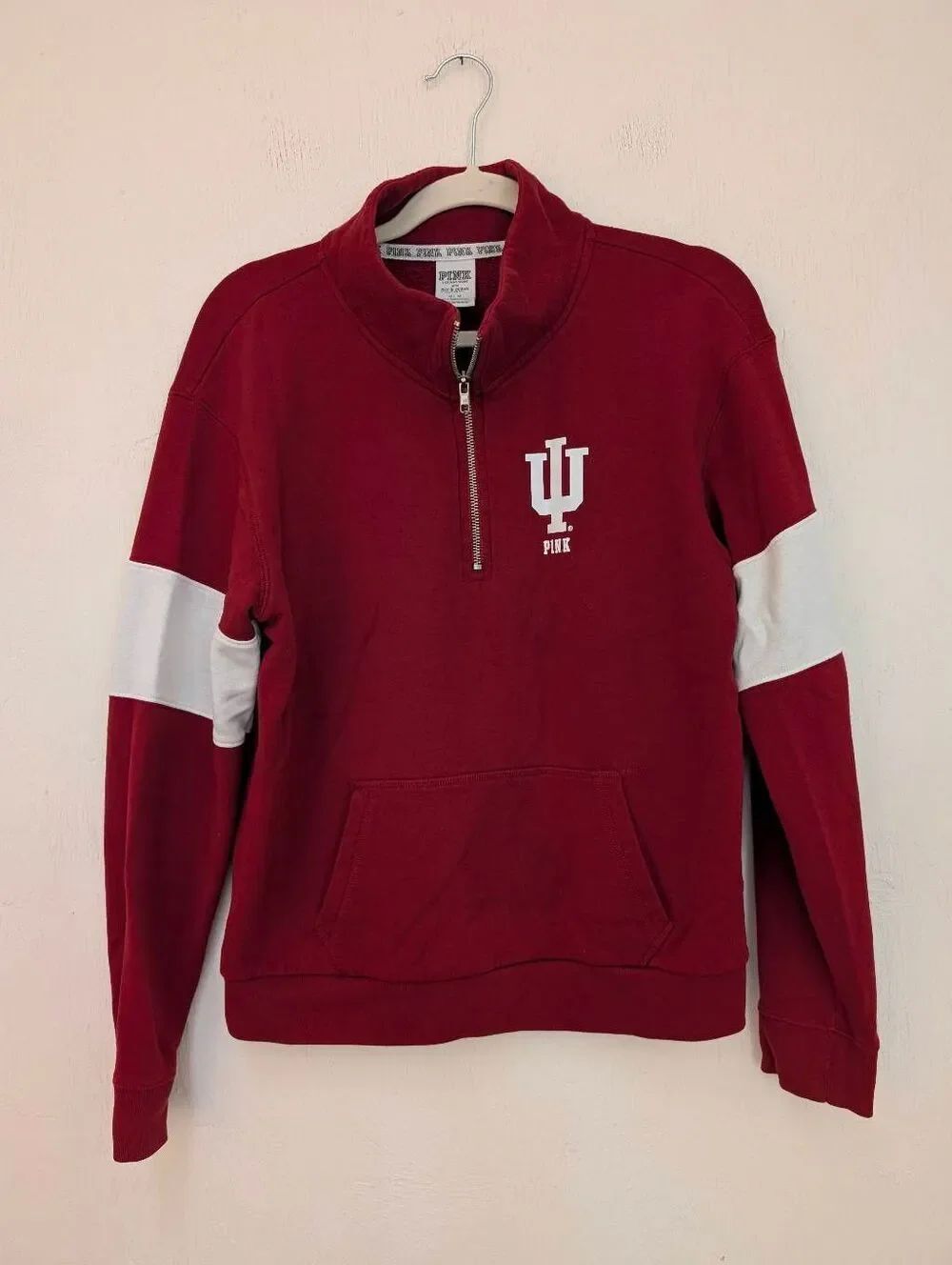 Pink x Indiana University IU Hoosiers full-zip hoodie women's size medium sequin